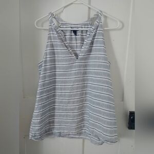 2/$25 Gap Women's V Neck Tank Striped Grey White Size Large